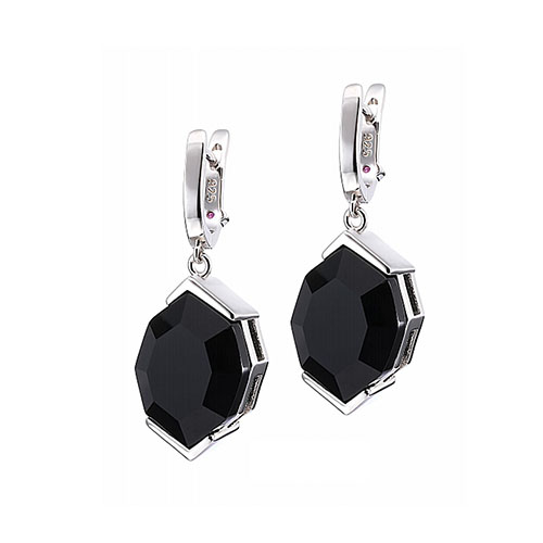 925 Silver Black Agate Drop Earrings