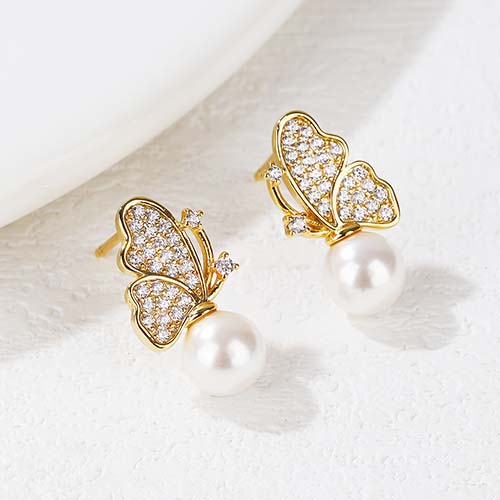 Butterfly Pearl Drop Earbuds