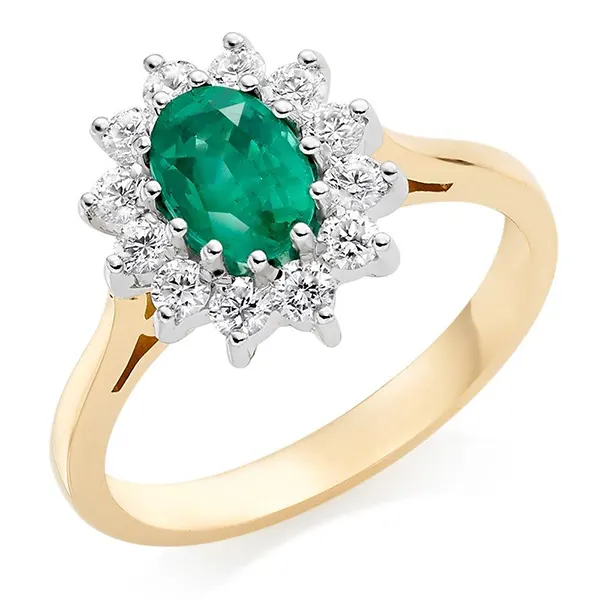 18KT gold diamond emerald cluster ring