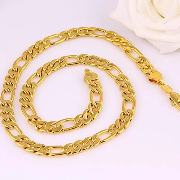 24K thick heavy gold filled Figaro chain necklace