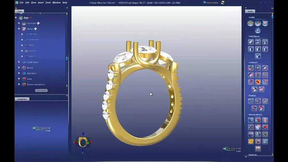 3D CAD model of a diamond-set engagement ring