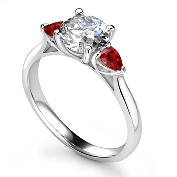 round diamond & ruby trilogy ring