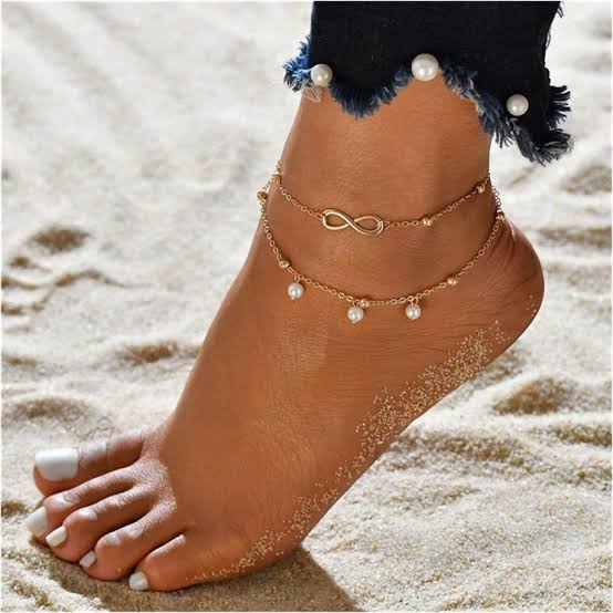 2PCS Retro Pearl Heart Ankle Anklet