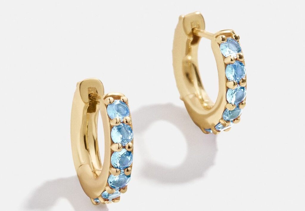 Aquamarine Gold Birthstone Huggie Earrings