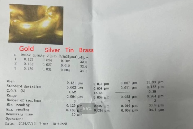 test report of gold electroplating thickness