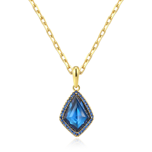 Blue Sapphire Pendant Brass Necklace