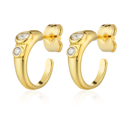 Brass Hoop Earrings With Diamonds