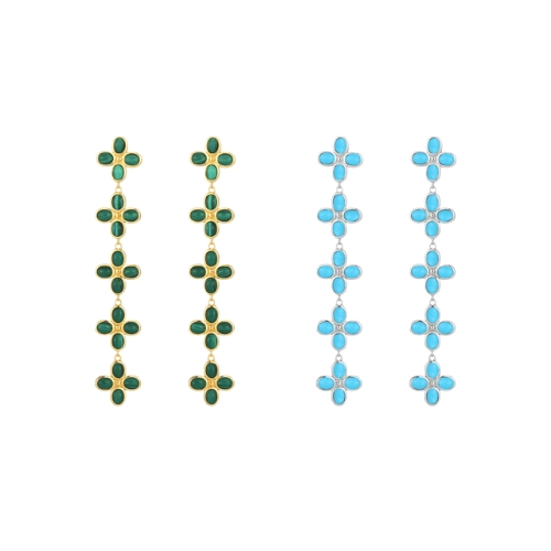 Emerald and Turquoise Silver Dangle Earrings