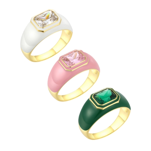 Enamel Brass Rings with Diamond