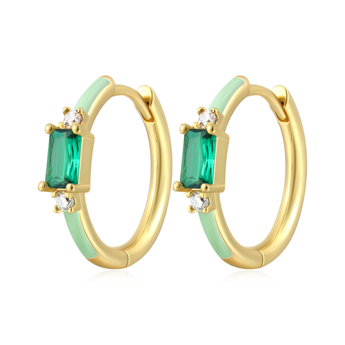 Enamel Emerald Huggie Earrings
