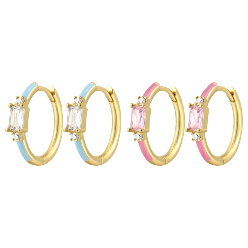 Enamel Huggie Earrings with Diamond