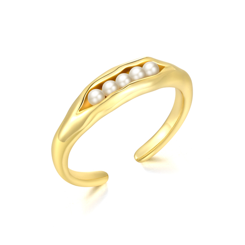 Gold Plated Silver Open Ring With Pearls