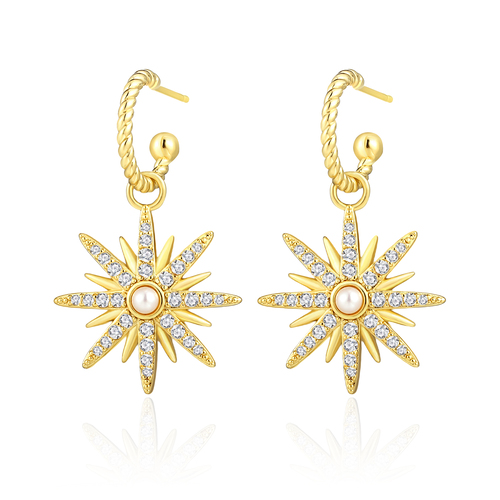 Hoop Earrings with Star and Pearl