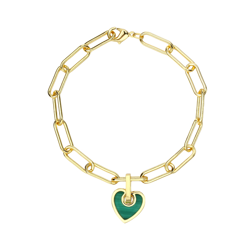 Malachite Heart Silver Chain Bracelet