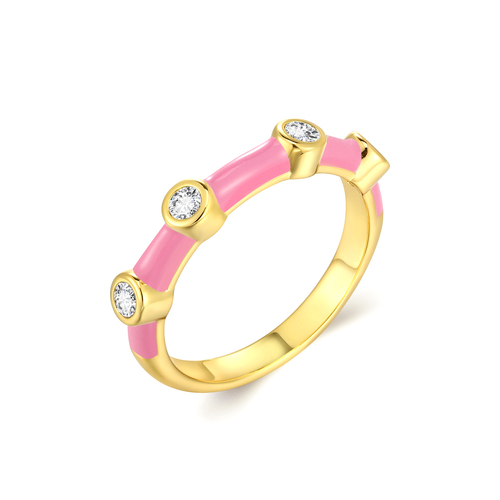 Pink Enamel Ring With CZ