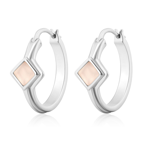 Pink Gemstone Silver Huggie Earrings