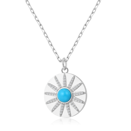 Silver Blue Turquoise Pendant Necklace