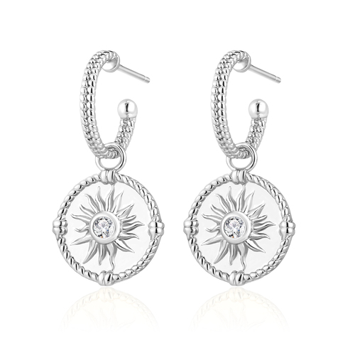 Silver Sunshine Pendant Hoop Earrings
