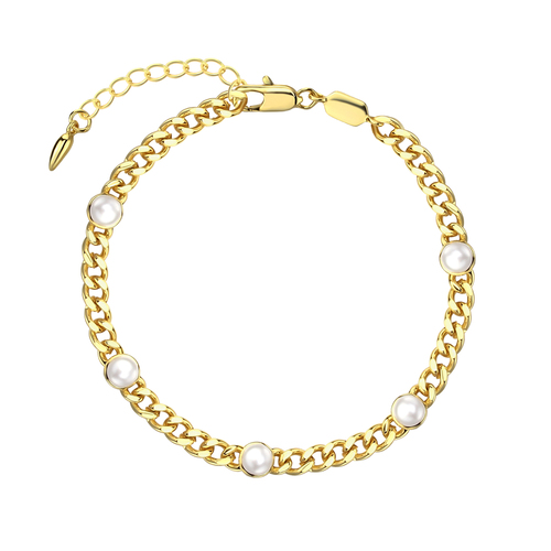 Brass Bracelet with Pearls